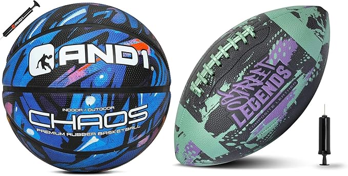 and1 basketball and street legends youth football bundle official regulation size 7 rubber basketball