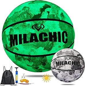milachic basketball glow in the dark glowing leather green light up basketball gift for boys girls men women