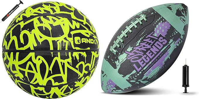 and1 basketball and street legends youth football bundle official regulation size 7 rubber basketball
