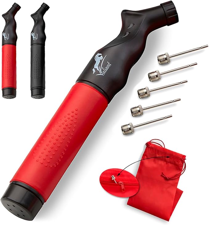 valiant sports ball pump inflator with 5 needles and pouch dual action hand held portable air pump with pins