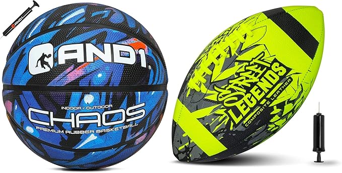 and1 basketball and street legends youth football bundle official regulation size 7 rubber basketball