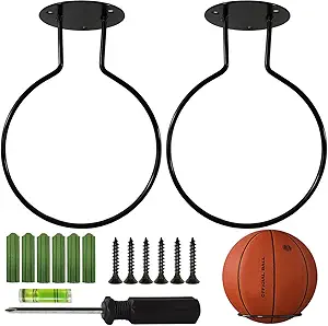 yoohua 2pcs sport wall mounted ball storage sports ball holder rack display storage steel for basketball