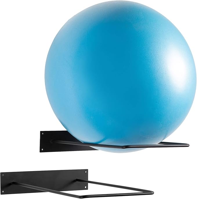 mygift black metal wire wall mounted large stability ball storage rack yoga studio gym exercise ball and