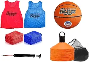 biggz basketball starter kit 12 24 or 48 mesh colored vest with size 6 basketball and pump + bonus 25 cones 