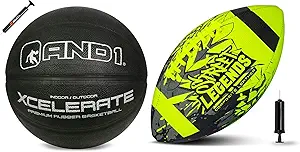and1 basketball and street legends youth football bundle official regulation size 7 rubber basketball