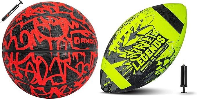 and1 basketball and street legends youth football bundle official regulation size 7 rubber basketball