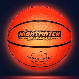 nightmatch waterproof size 7 and size 5 led light up basketball glow in the dark basketball with 2 leds 8