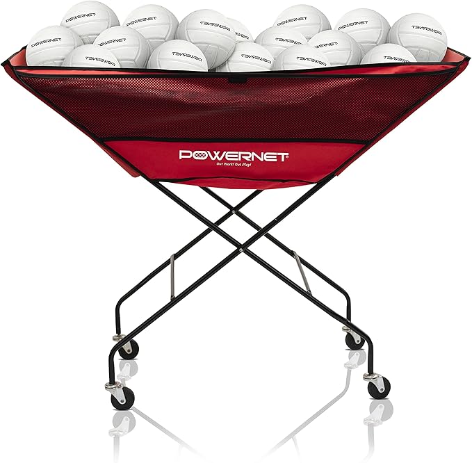 powernet volleyball wheeled cart portable hammock ball cart collapsible rolling training equipment basket