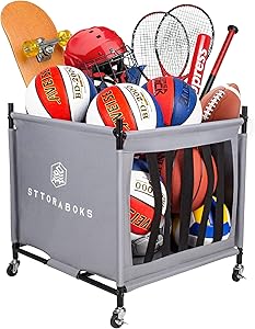 sttoraboks sports ball storage cart with wheels lockable ball organizer basket with elastic straps stackable