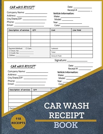 car wash receipt book car wash invoice auto wash receipt 118 receipts 2 receipts per page 8 5 x 11 inch 1st