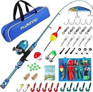 plusinno kids fishing pole with spincast reel telescopic fishing rod combo full kits for boys girls and