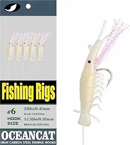 ocean cat 10 packs luminous shrimp fishing rigs with string hooks glow fishing beads high carbon hooks for