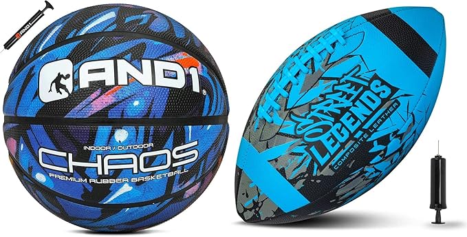 and1 basketball and street legends youth football bundle official regulation size 7 rubber basketball