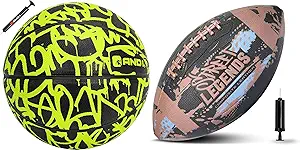 and1 basketball and street legends youth football bundle official regulation size 7 rubber basketball