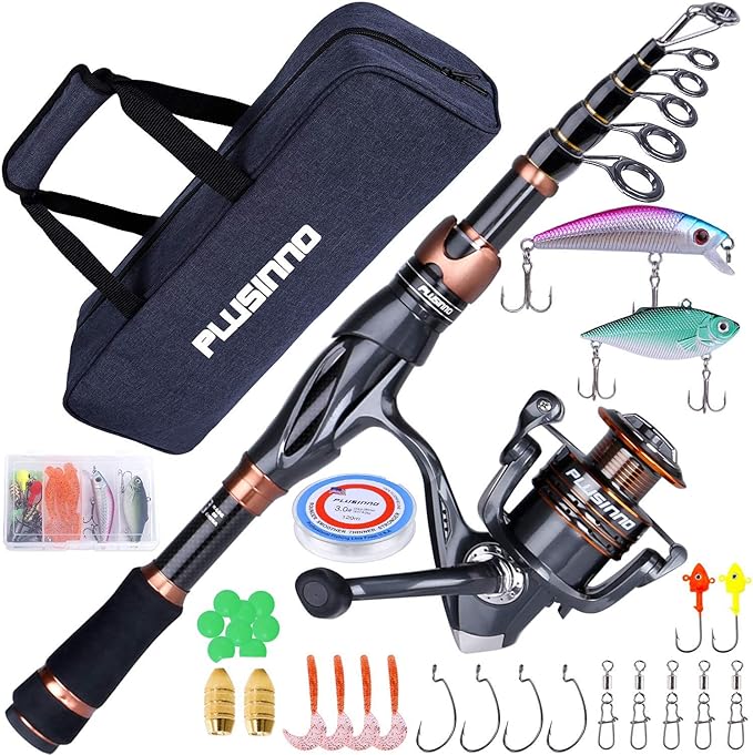 plusinno fishing rod and reel combos bronze warrior toray 24 ton carbon matrix telescopic fishing rod pole 12
