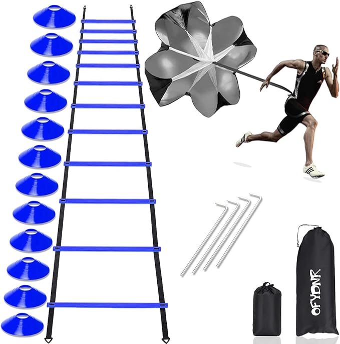 ofydnr speed agility ladder training set 12 rung 20ft agility ladder 12 disc cones 4 steel stakes resistance