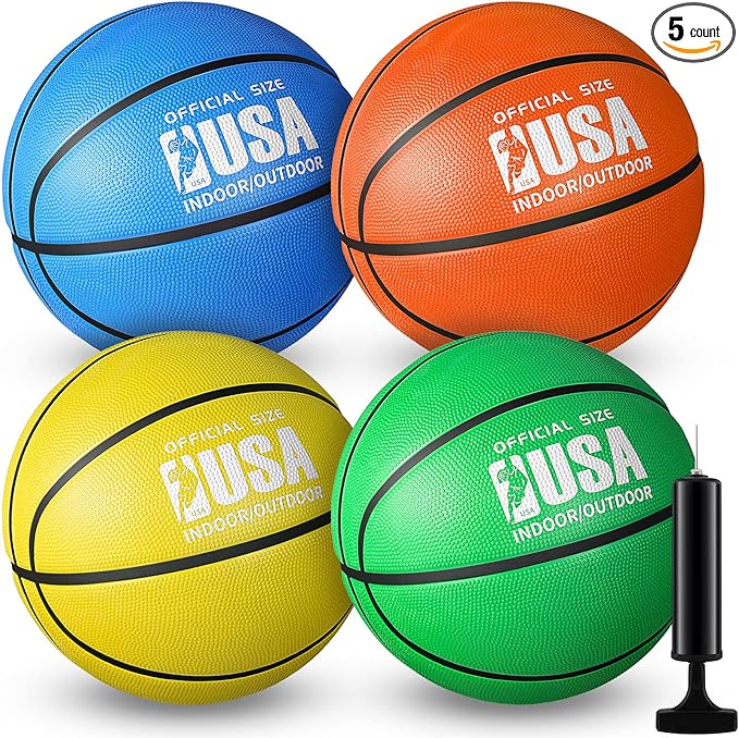 libima 4 pack rubber basketball official size basketballs for kids with pump for indoor outdoor school