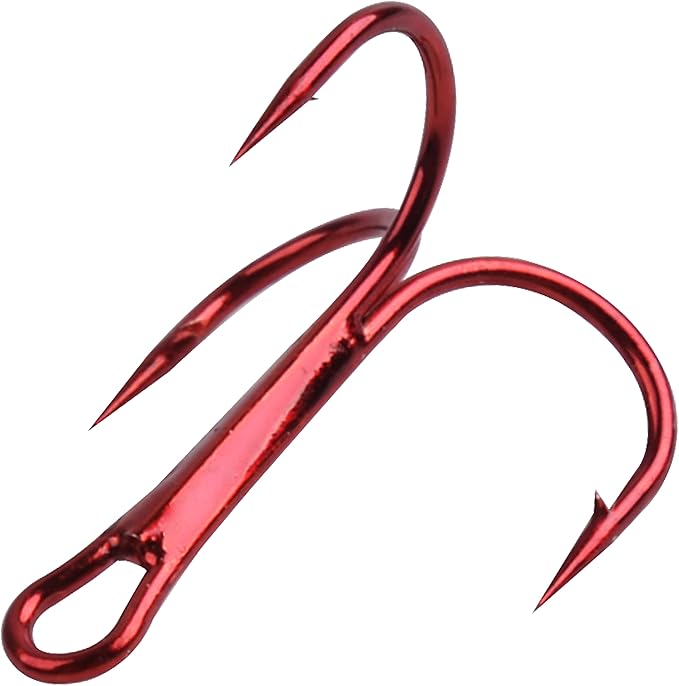 fishing red treble hooks 80/120pcs sharp round bend barbed treble hook high carbon steel hooks for bass trout