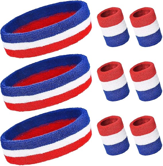 pamase striped sweatbands set including sports headbands and wristbands cotton sweat band american flag style