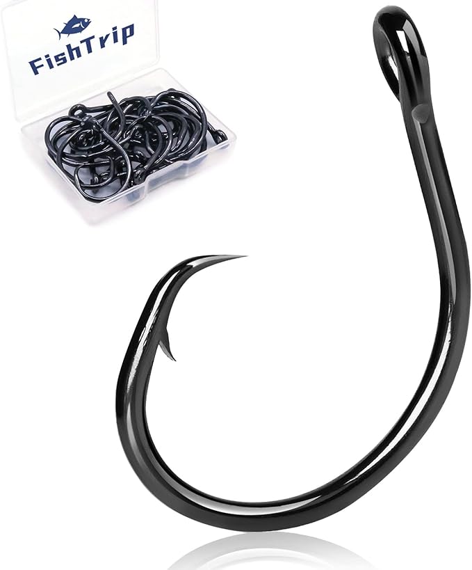 fishtrip circle hooks saltwater in line fishing hooks 3x strong for catfish 25pcs black/high carbon steel/non