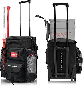 powernet 6 gallon wheeled bucket cover all terrain wheels baseball softball teams durable multi pocket