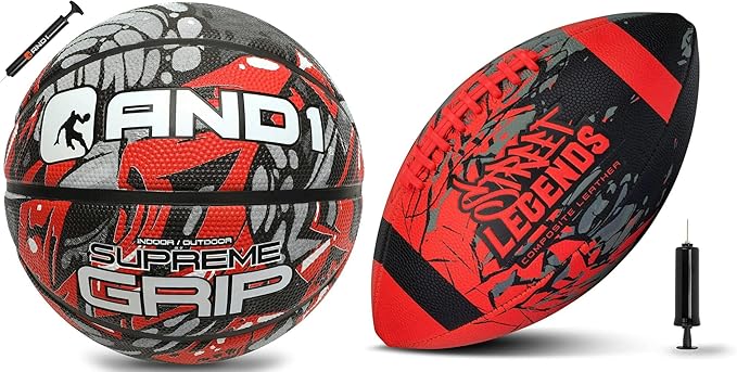 and1 basketball and street legends youth football bundle official regulation size 7 rubber basketball