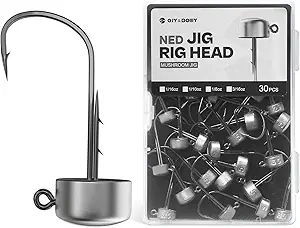 ned rig jig heads 30 pack finesse mushroom jig hooks kit for bass fishing 1/16 1/10 1/8 3/16oz  ‎ojydoiiiy