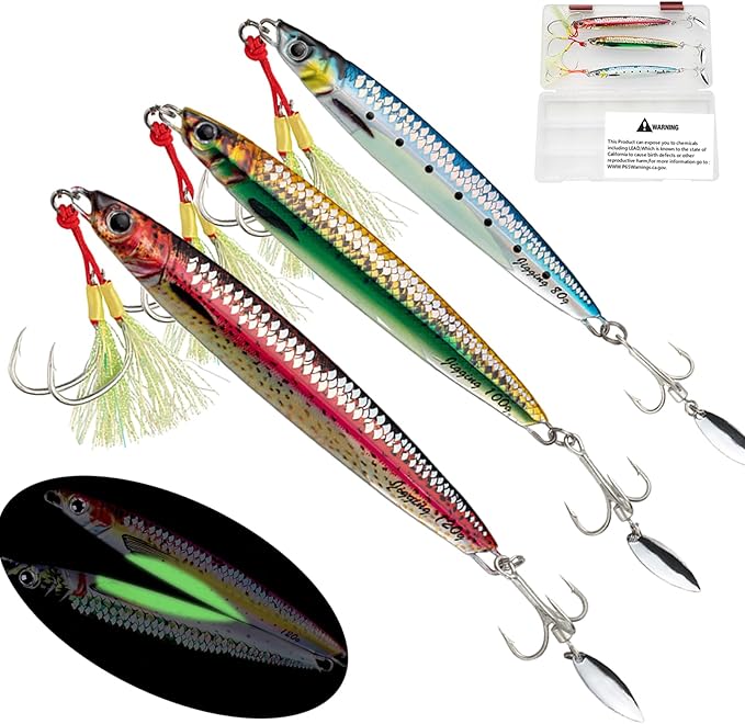 fishing jigs lures saltwater freshwater 80g 100g 120g with assist hook and treble hook 3d colors vertical