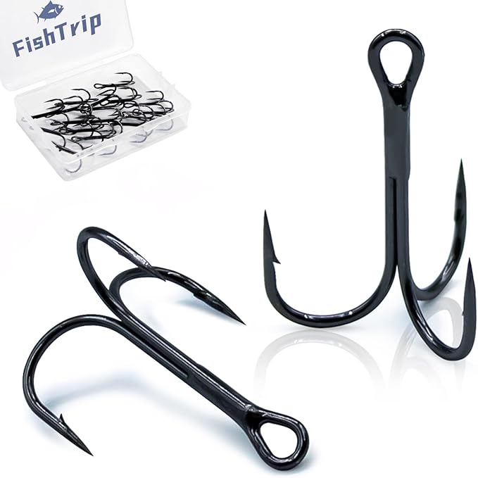 fishtrip fishing treble hooks black 25pcs/pack triple hooks high carbon steel brabed sharp replacement