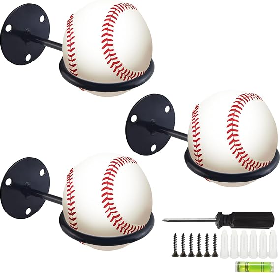 tihood 3pcs baseball display memorabilia holder heavy duty wall mount rack for collectibles steel wall mount