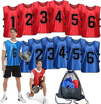 puluomasi sports pinnies numbered practice vest pennies for soccer basketball jersey bibs set of 12/youth