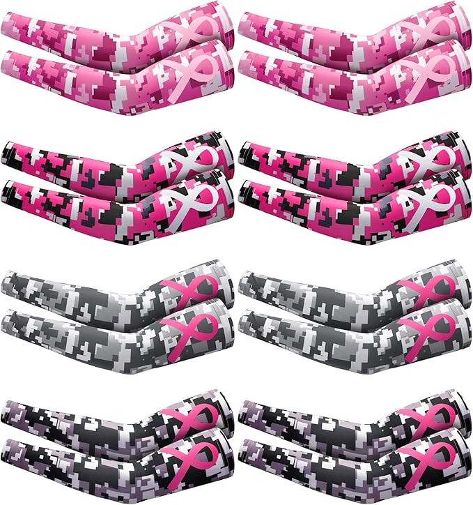 8 pair breast cancer awareness sleeves pink ribbon arm sleeves cooling baseball compression arm cover sleeve