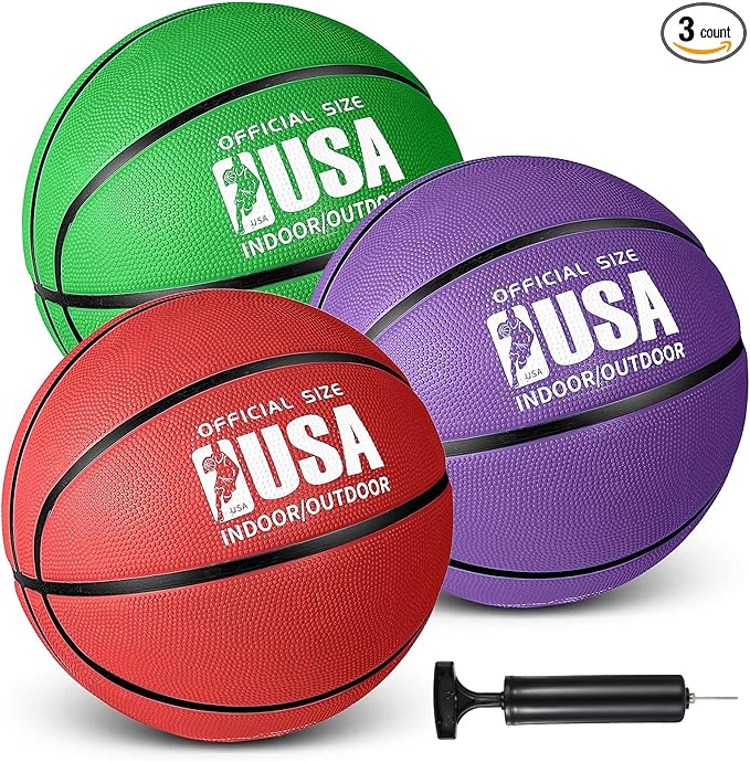 libima 3 pcs rubber basketball official size basketball with pump for game training street basketball back to