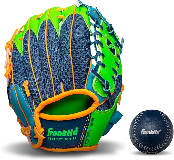 franklin sports kids baseball glove + ball sets meshtek youth teeball gloves for kids + toddlers left + right