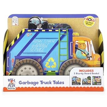 garbage truck tales wheeled board book set 3 book gift set with rolling trash truck vehicle slipcase for
