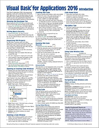 visual basic for applications 2016 introduction quick reference guide windows version 1st edition beezix inc
