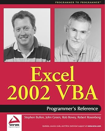 excel 2002 vba programmers reference 1st edition rob bovey 0764543717, 978-0764543715