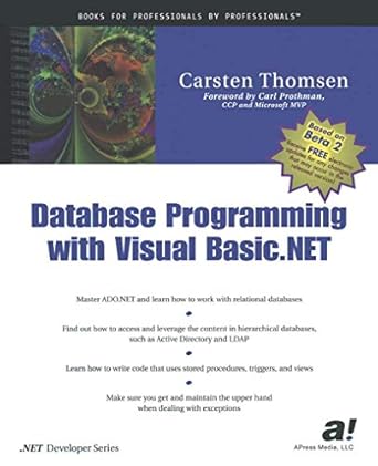 database programming with visual basic net 1st edition carsten thomsen 1893115291, 978-1893115293