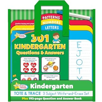 active minds kindergarten tote and trace 3 subject write and erase wipe clean set and 192 page question and