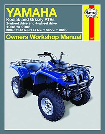 yamaha kodiak and grizzly 2 wheel and 4 wheel drive 386cc 401cc 421cc 595cc and 660cc haynes repair manual
