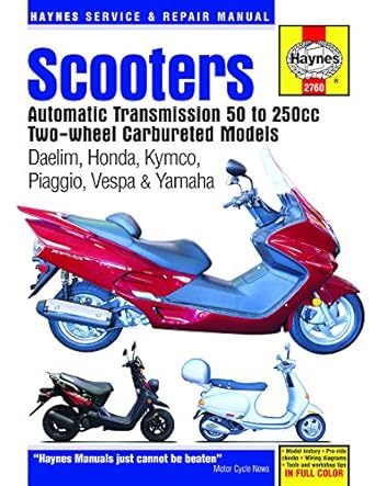 scooters automatic transmission 50 to 250cc two wheel carbureted models 1st edition editors of haynes manuals