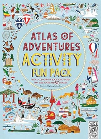 atlas of adventures activity fun pack with a coloring in book huge world map wall poster and 50 stickers 1st