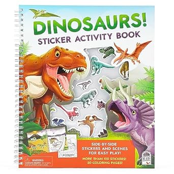 dinosaurs sticker activity book 100 stickers including puffy 20 coloring pages and spiral lay flat design