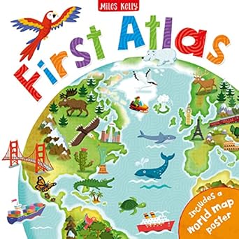 first atlas travel the world with this brightly colored atlas includes over 20 maps and a world map poster
