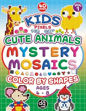 mystery mosaics cute animals color by shapes quest a fun and engaging coloring book with hidden pixels