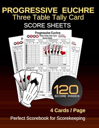 progressive euchre three table tally card score sheets 120 score sheets for scorekeeping book record keeper