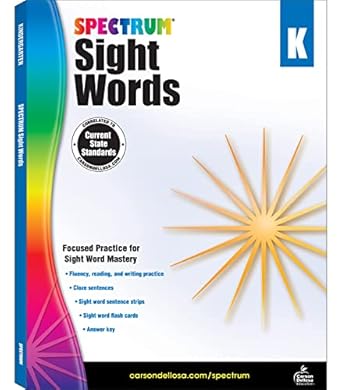 spectrum kindergarten sight words workbook ages 5 to 6 high frequency reading and writing practice sentence