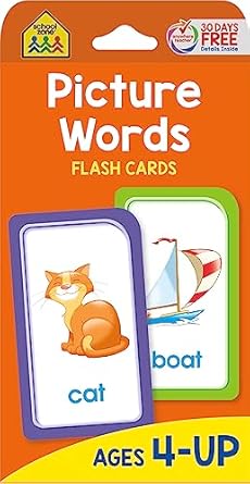 school zone picture words flash cards 56 cards preschool kindergarten phonics early reading words sight words