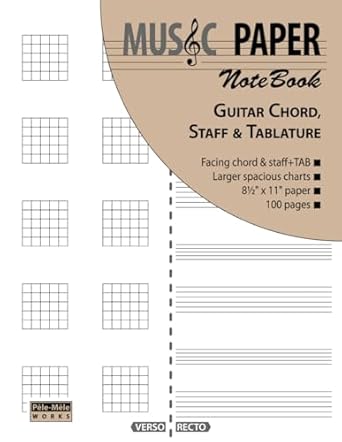 music paper notebook guitar chord staff and tablature 1st edition ashkan mashhour 0983049874, 978-0983049876