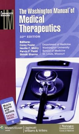 the washington manual of medical therapeutics 1st edition m d foster, corey ,m d mistry, neville f ,m d